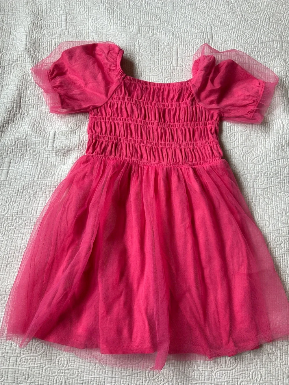 Crewcuts Hot Pink Tulle Puff Sleeve Dress